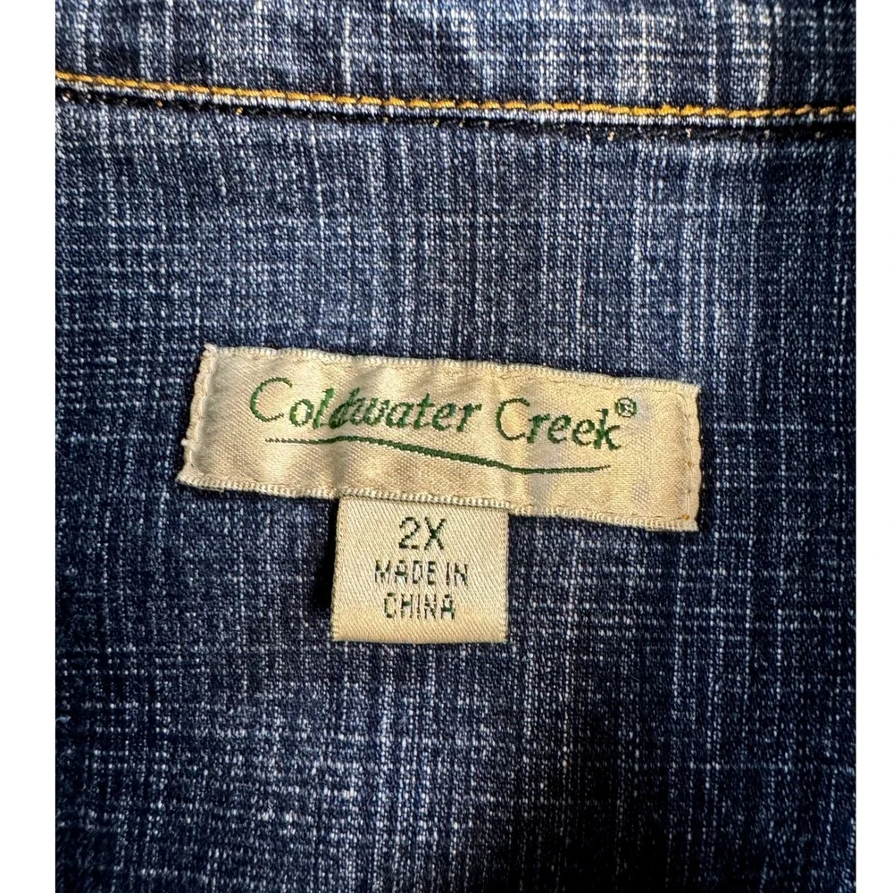 Coldwater Creek Denim Jacket Womens 2X Blue Button‎ Up Classic Trucker Wash Chic